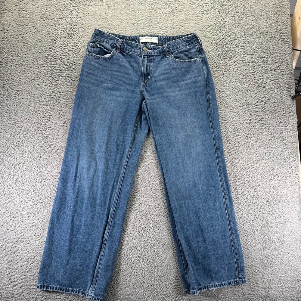 Hollister Jeans Women's 12 Blue Cotton Denim Straight Leg Workwear Faded Baggy